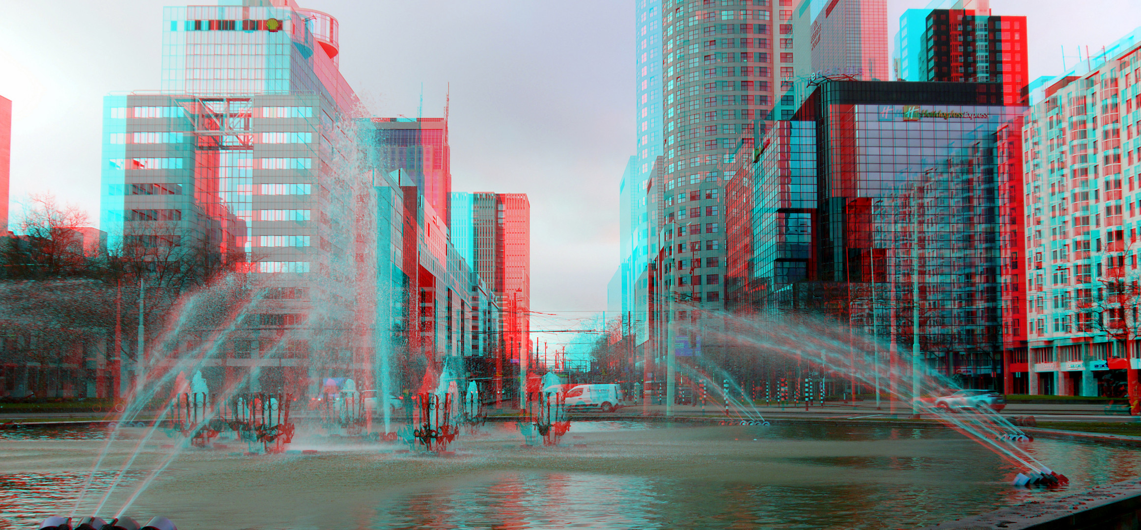 Hofplein Fontein Rotterdam 3D anaglyph