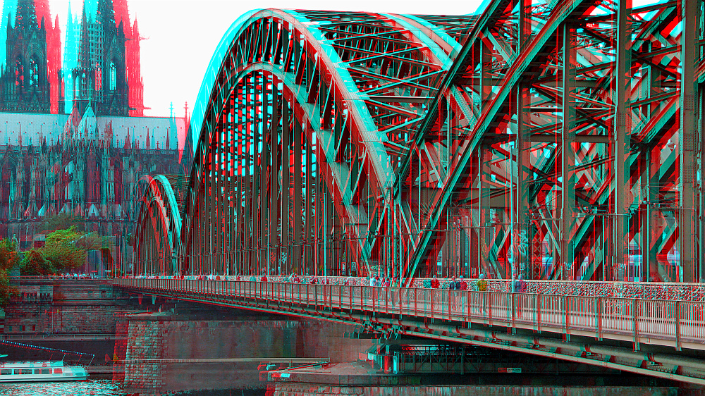 Hohenzollernbrücke in Köln (3D-Bild)