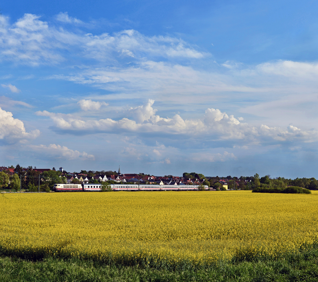 Hoher Himmel und gelber Raps