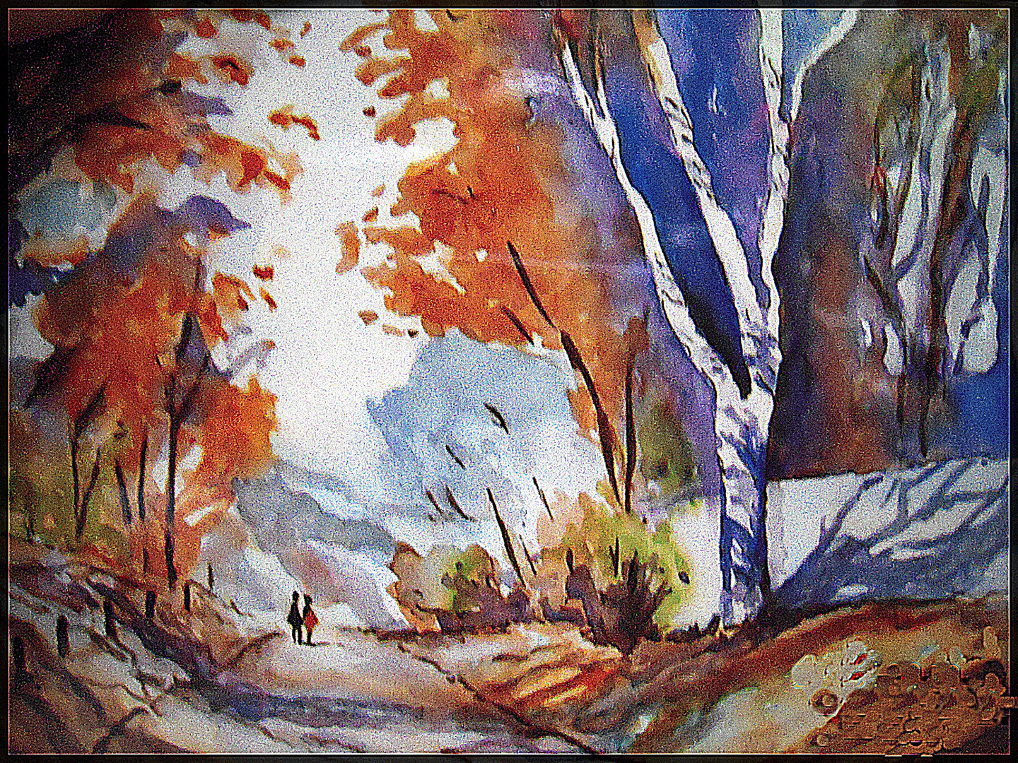 Hohlweg in Aquarell