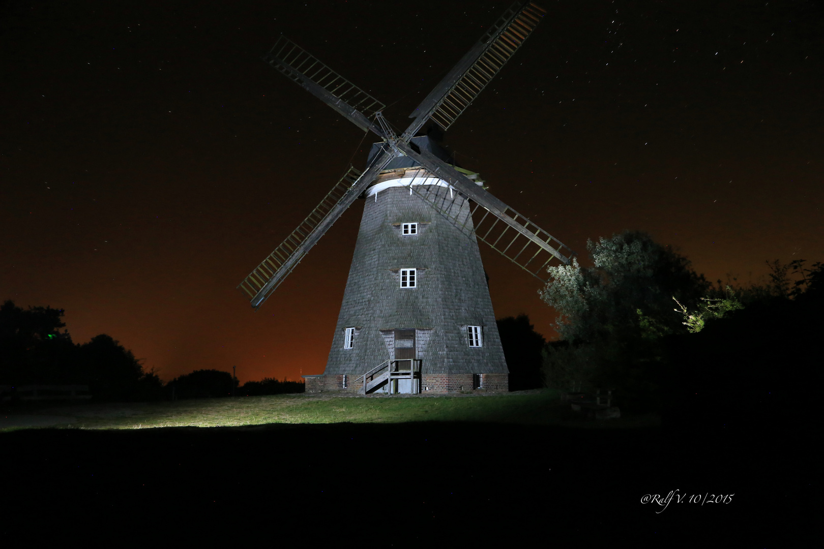 Holländer Mühle auf Usedom bei Nacht