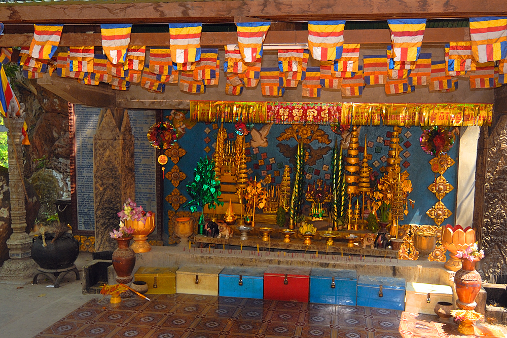 Holy altar on the steps to the reclining Buddha