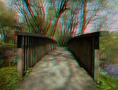 Holzbrücke an der Donau - Anaglyphe