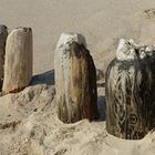 Holzkunstwerke am Strand