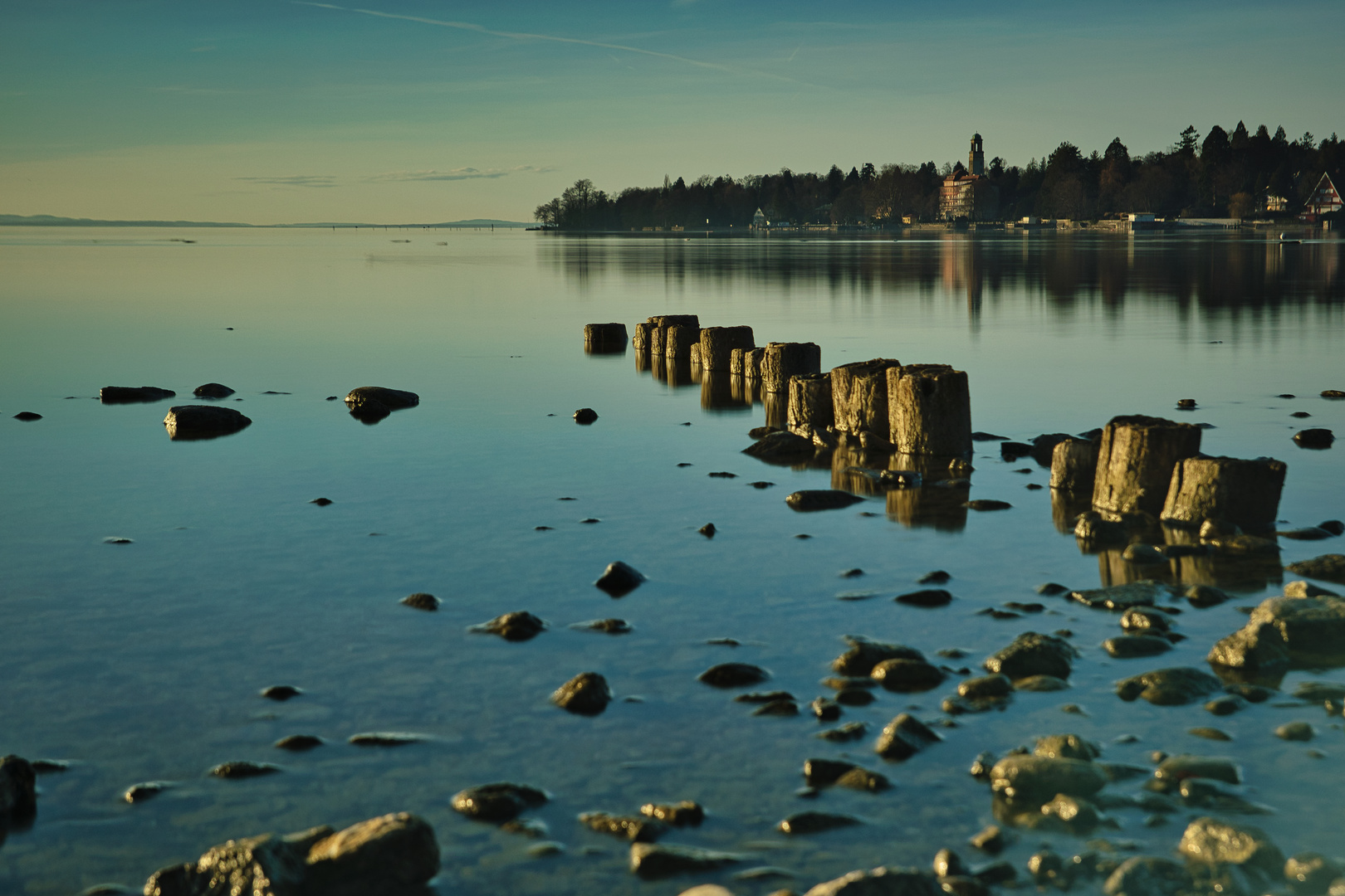 Holzpfähle im Bodensee 