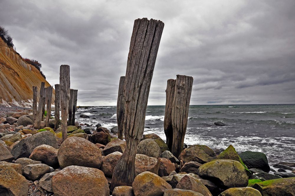 Holzpfosten vom Meer bearbeitert ....