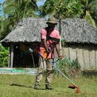 Homme passant la débroussailleuse