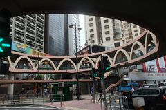 Hongkong, Pedestrians Bridge in busy Megacity