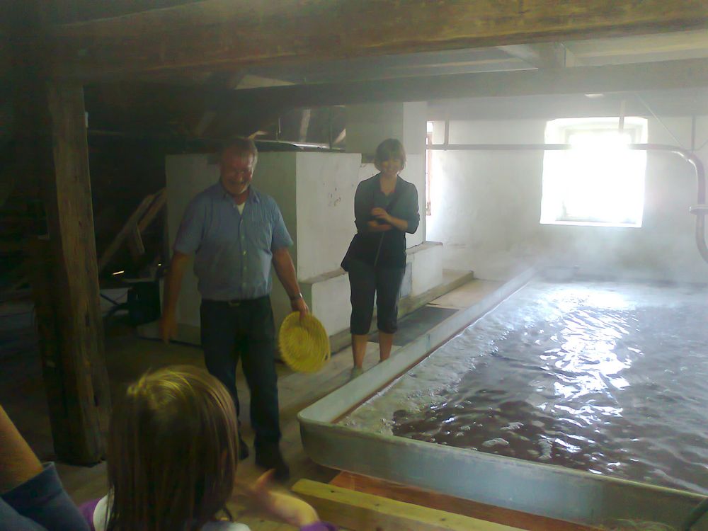 Hopfenzugabe beim Schaubrauen im Freilandmuseum Bad Windsheim