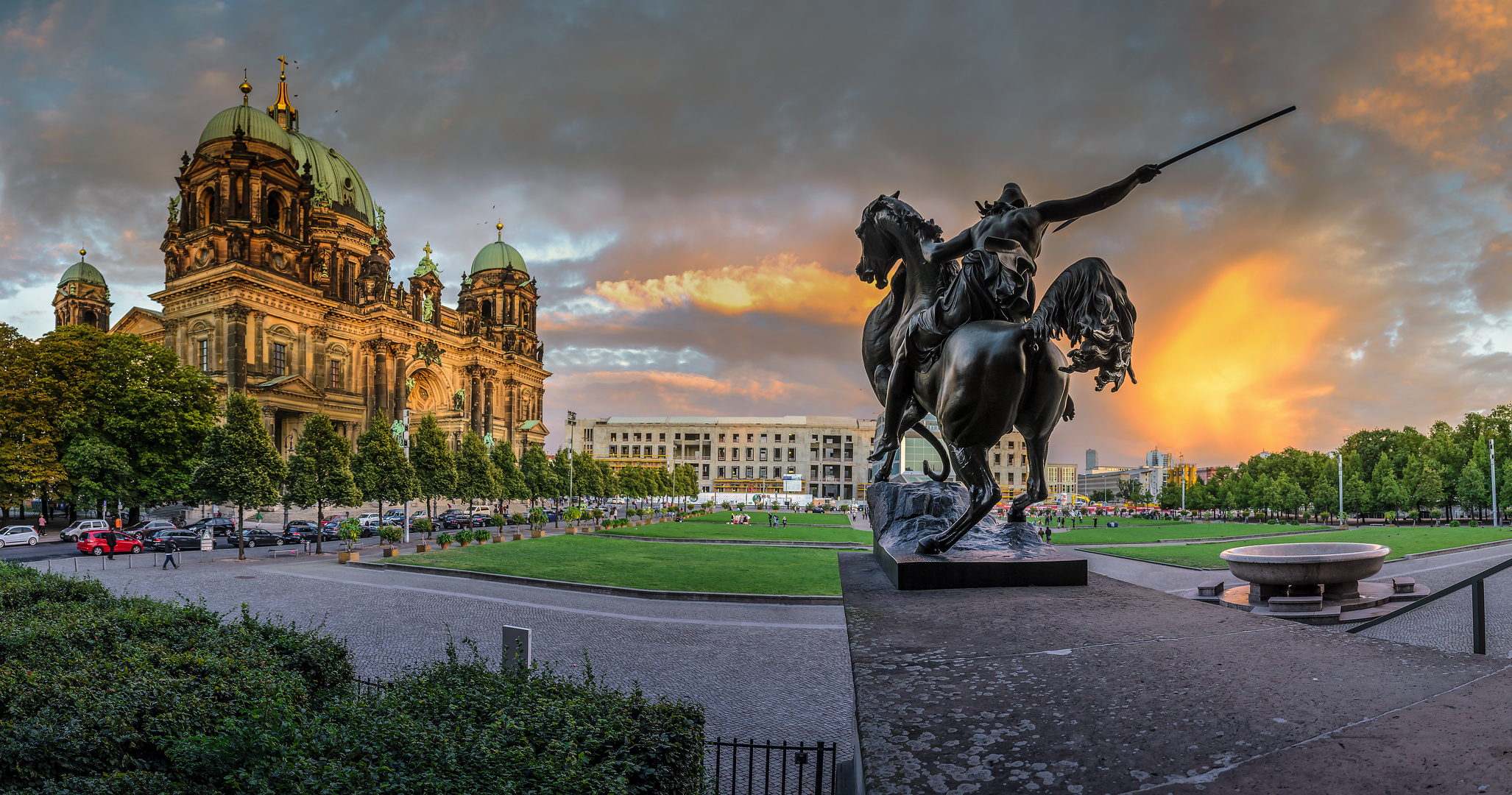 Horse Statue Sunset Panorama