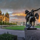 Horse Statue Sunset Panorama