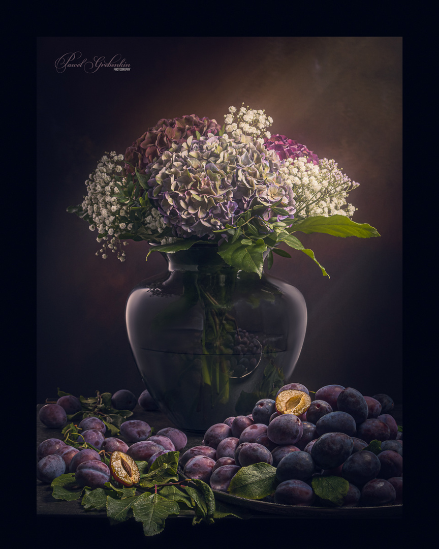 Hortensie und Zwetschgen