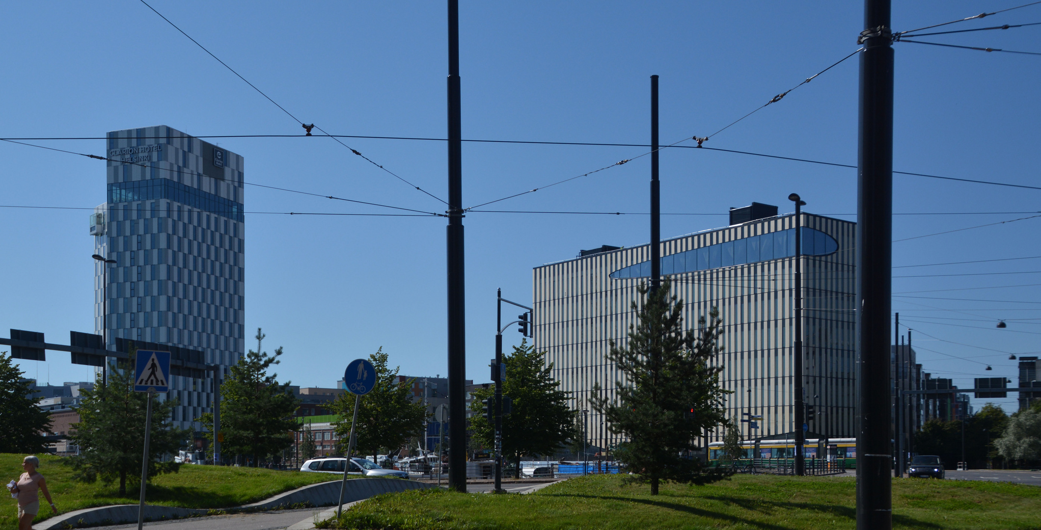 Hotel Clarion on left and right is new wood house