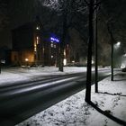 Hotel in Anklam bei Schnee im Winter