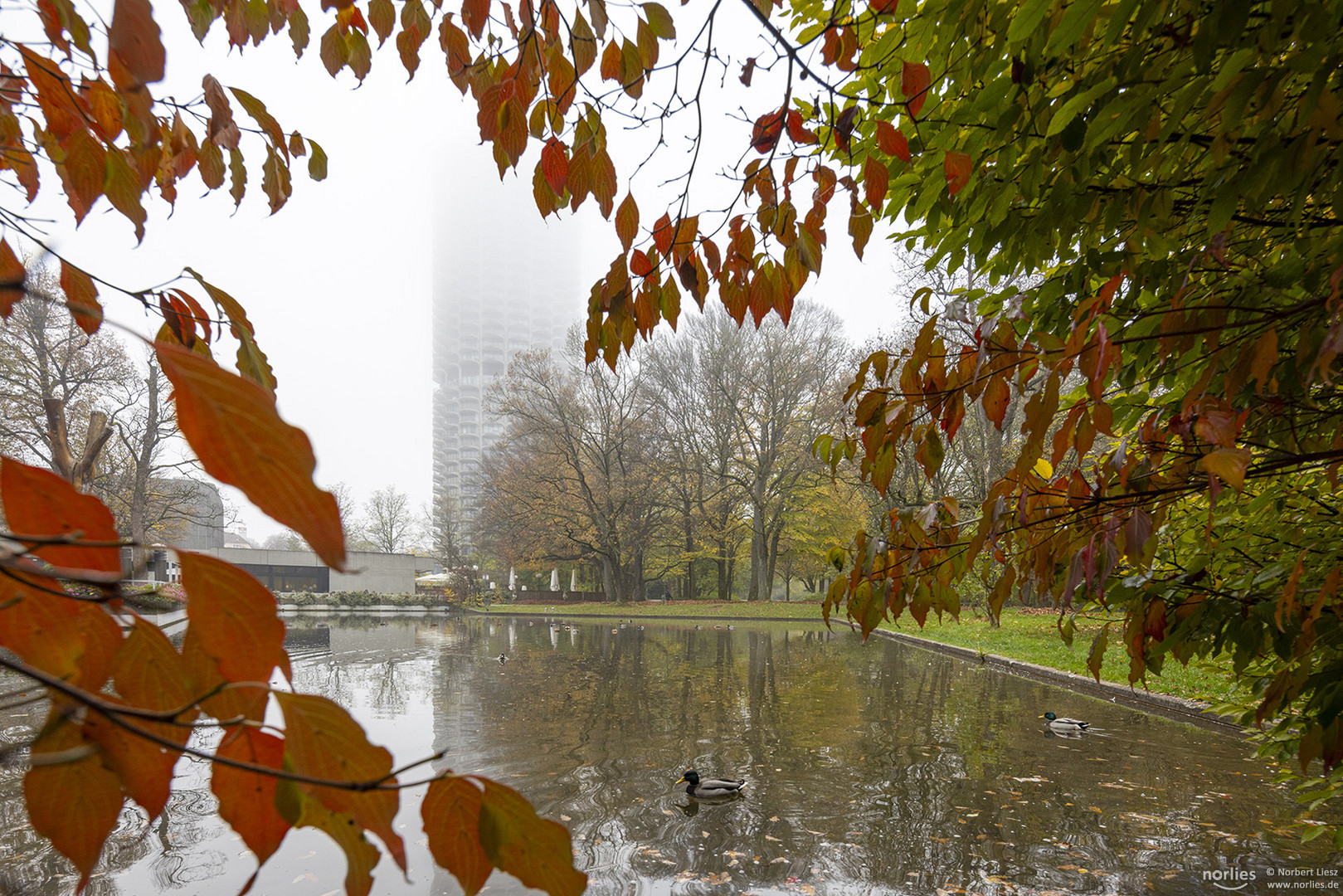 Hotelturm im Nebel