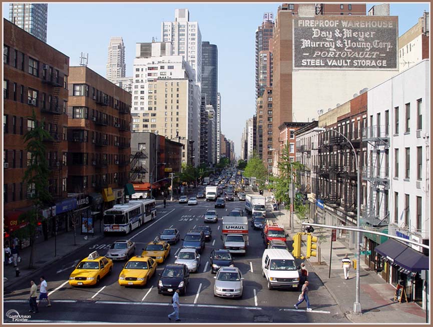 hovering over the streets of Manhattan