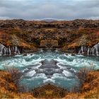 Hraunfossar gespiegelt