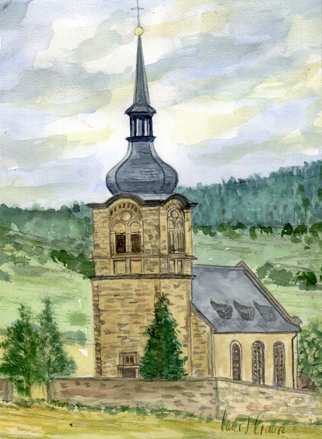 Hübsche-kleine-Dorfkirche-in-Kleewies