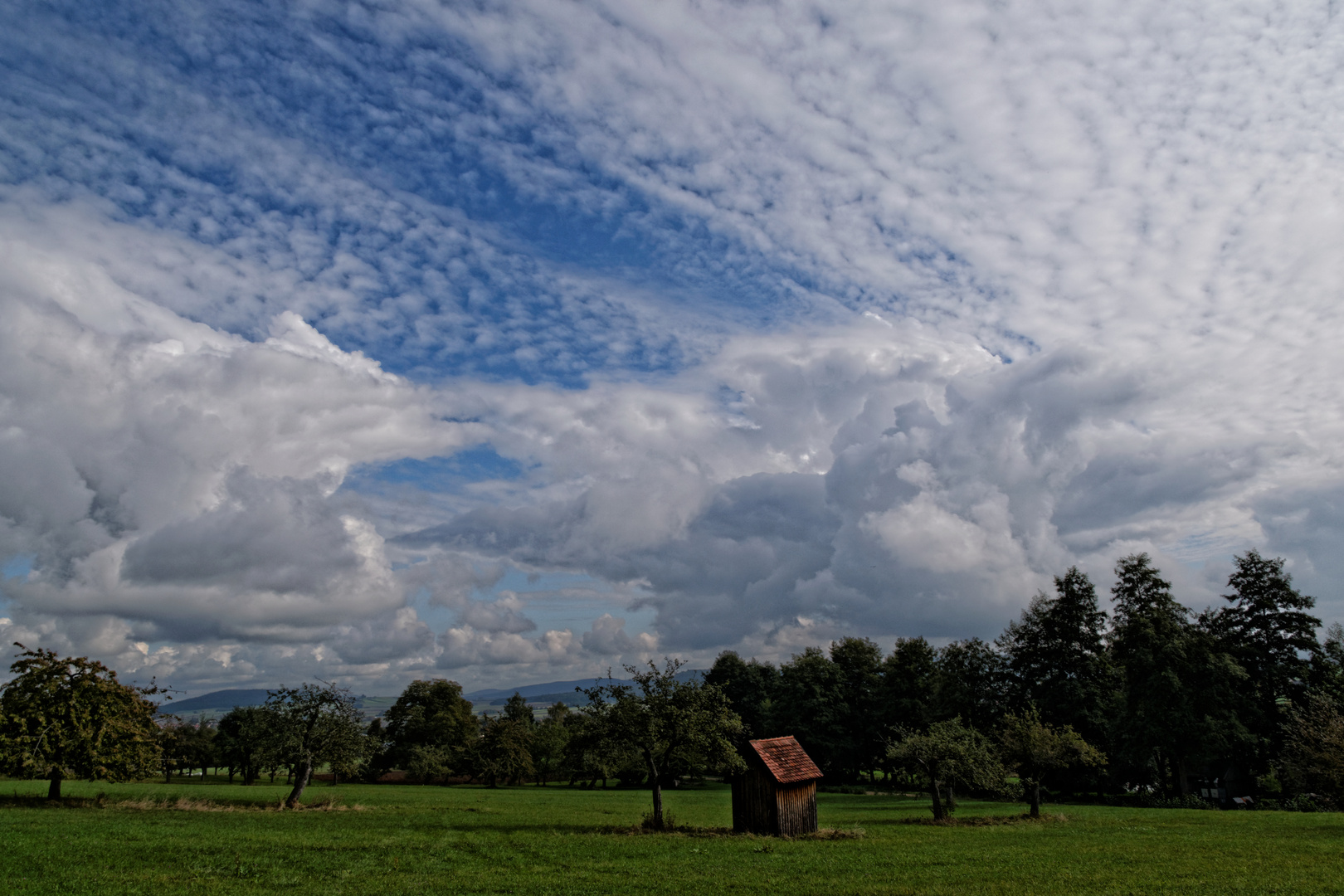 Hütte in Streuobstwiese