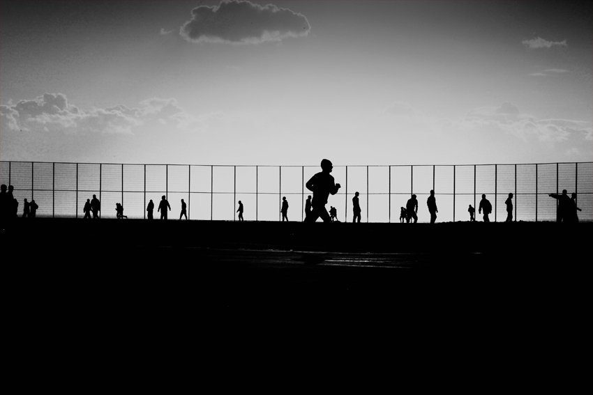 human. run. stadium. cloud