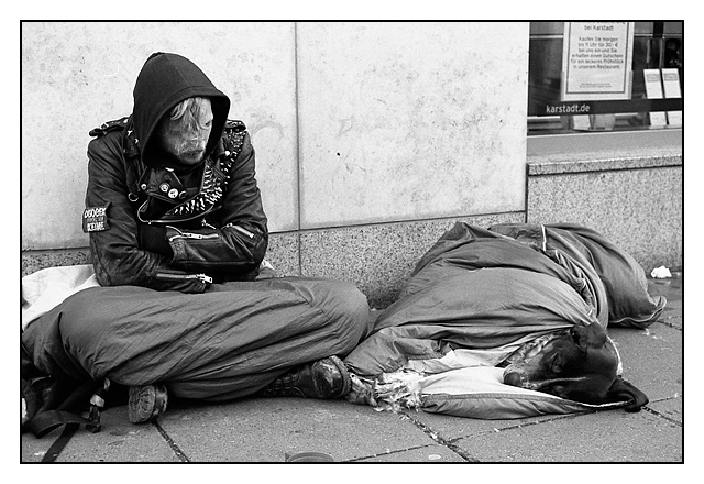 Hund im Schlafsack Stuttgart 2006 Foto & Bild streetfotografie