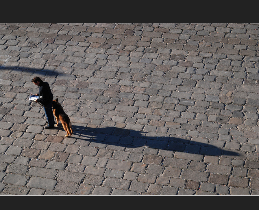 Hund mit Mann mit Schatten