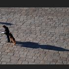 Hund mit Mann mit Schatten