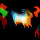 Hundesilhouetten - aus Lichterkette und selbst erstellter Schablone vor dem Objektiv