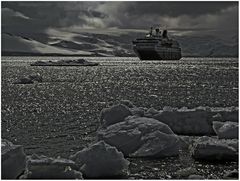 Hurtigruten-Schiff im Eis ...