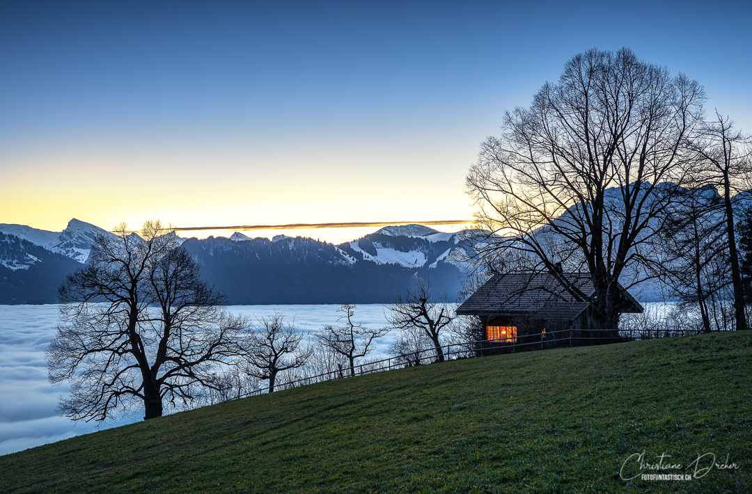 Hut with a light