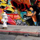 Hydrant mit Taube an Graffiti