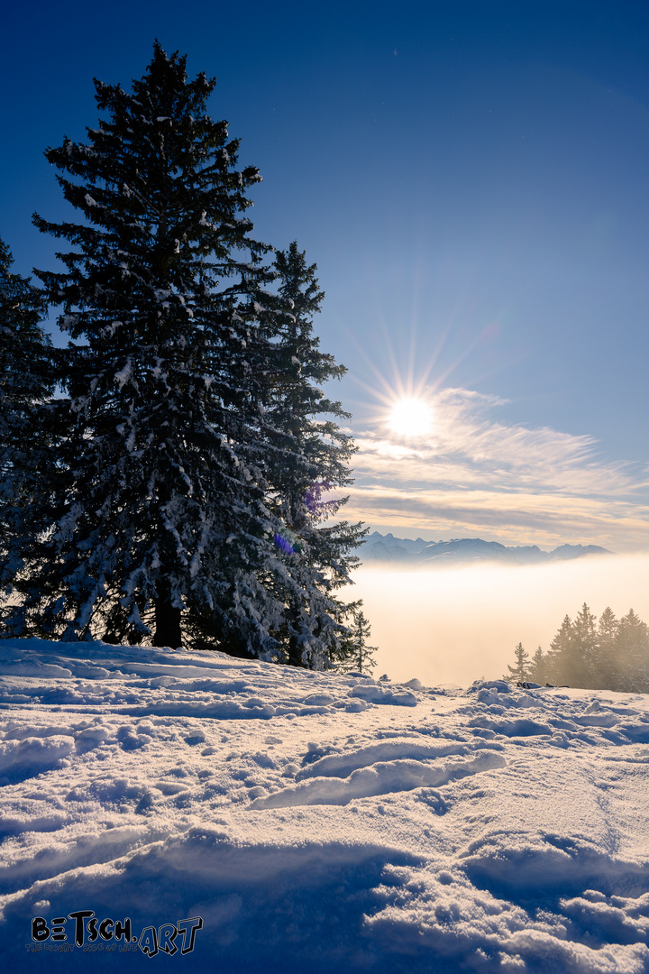 Ibergeregg im Schnee, Blick auf Fronalpstock