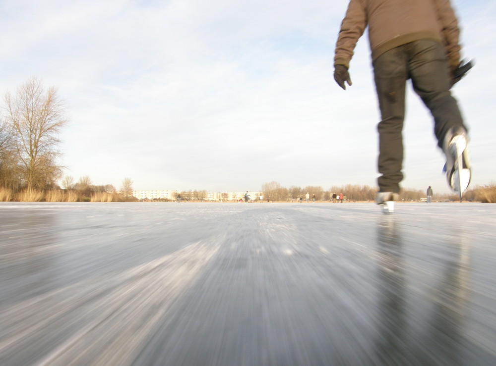 Ice skating on natural lake