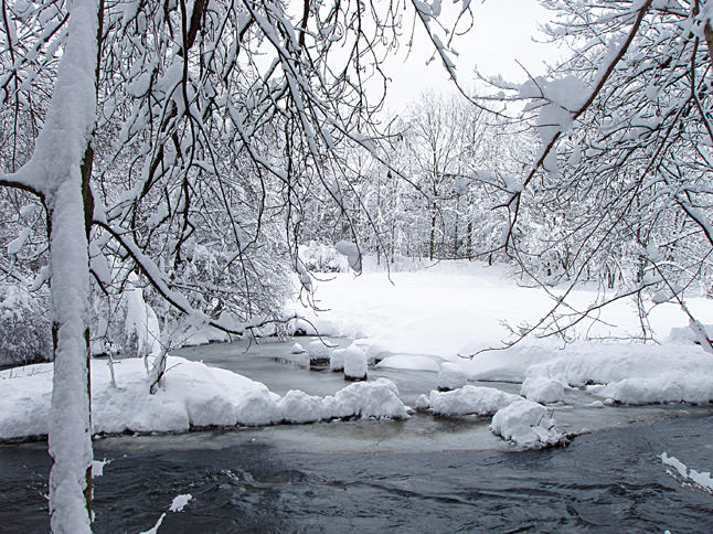 icy landscape and in town