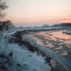 icy river at sunset