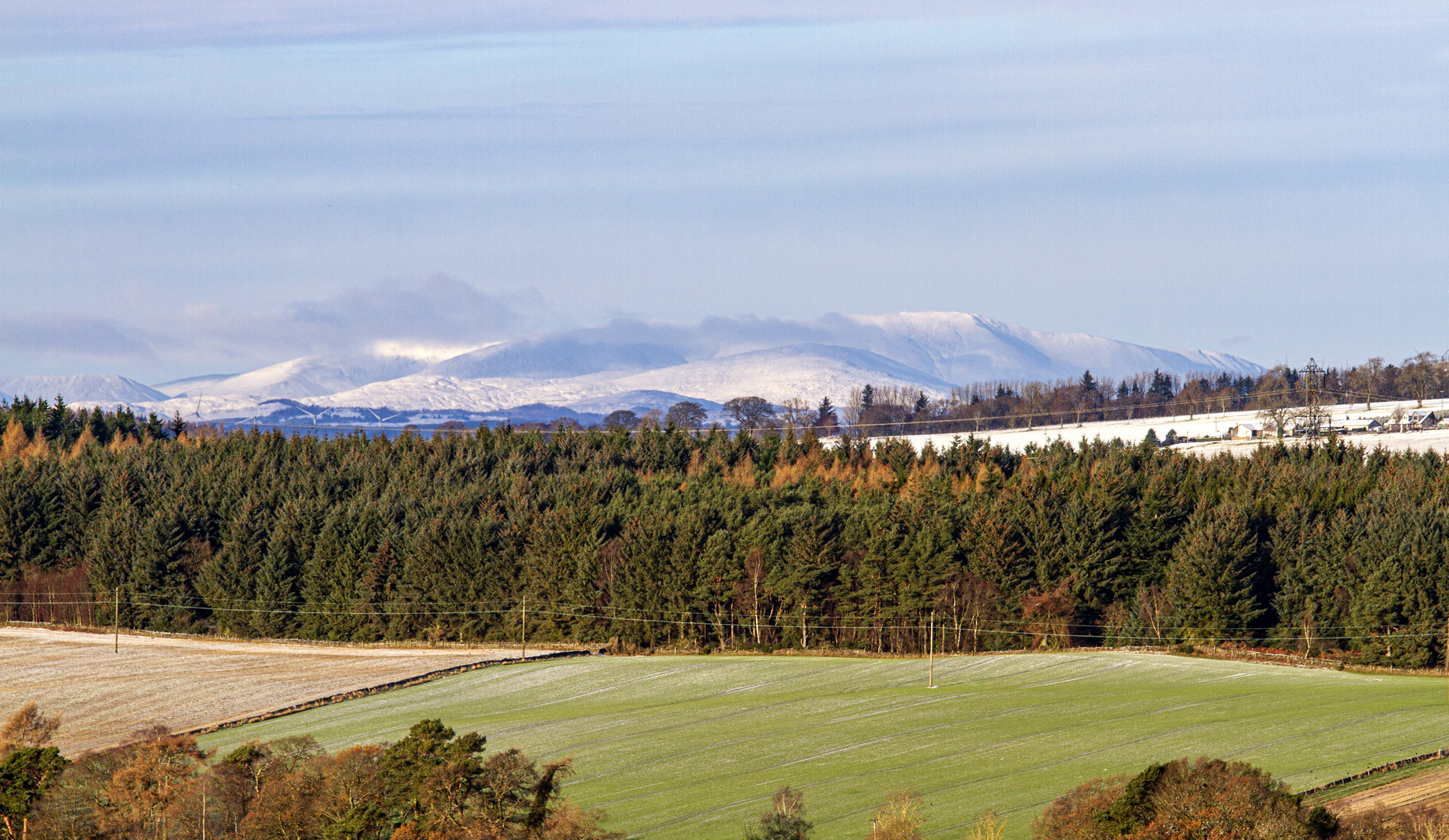 Icy snow covering Dundee's Sidlaw hills