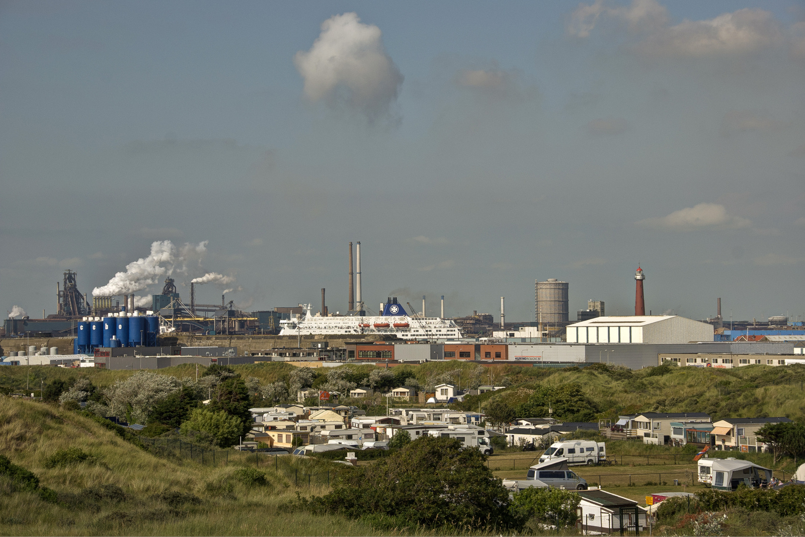 Ijmuiden - Campingsite with Tata Steel Blast-Furnaces on Background