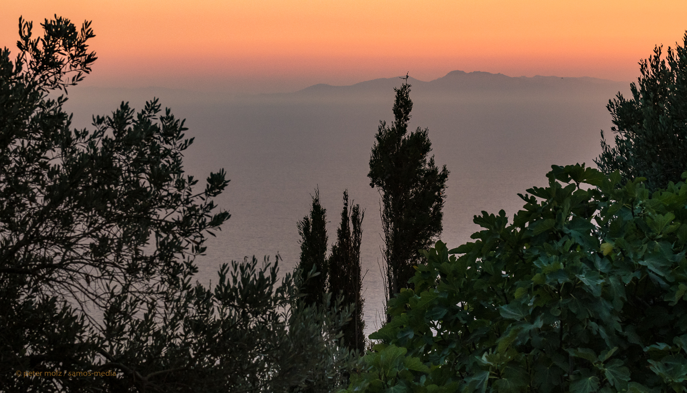 Ikaria - View to the west across the sea towards Tinos island