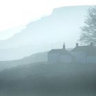 Ikley Moor Bathhouse on a misty morn