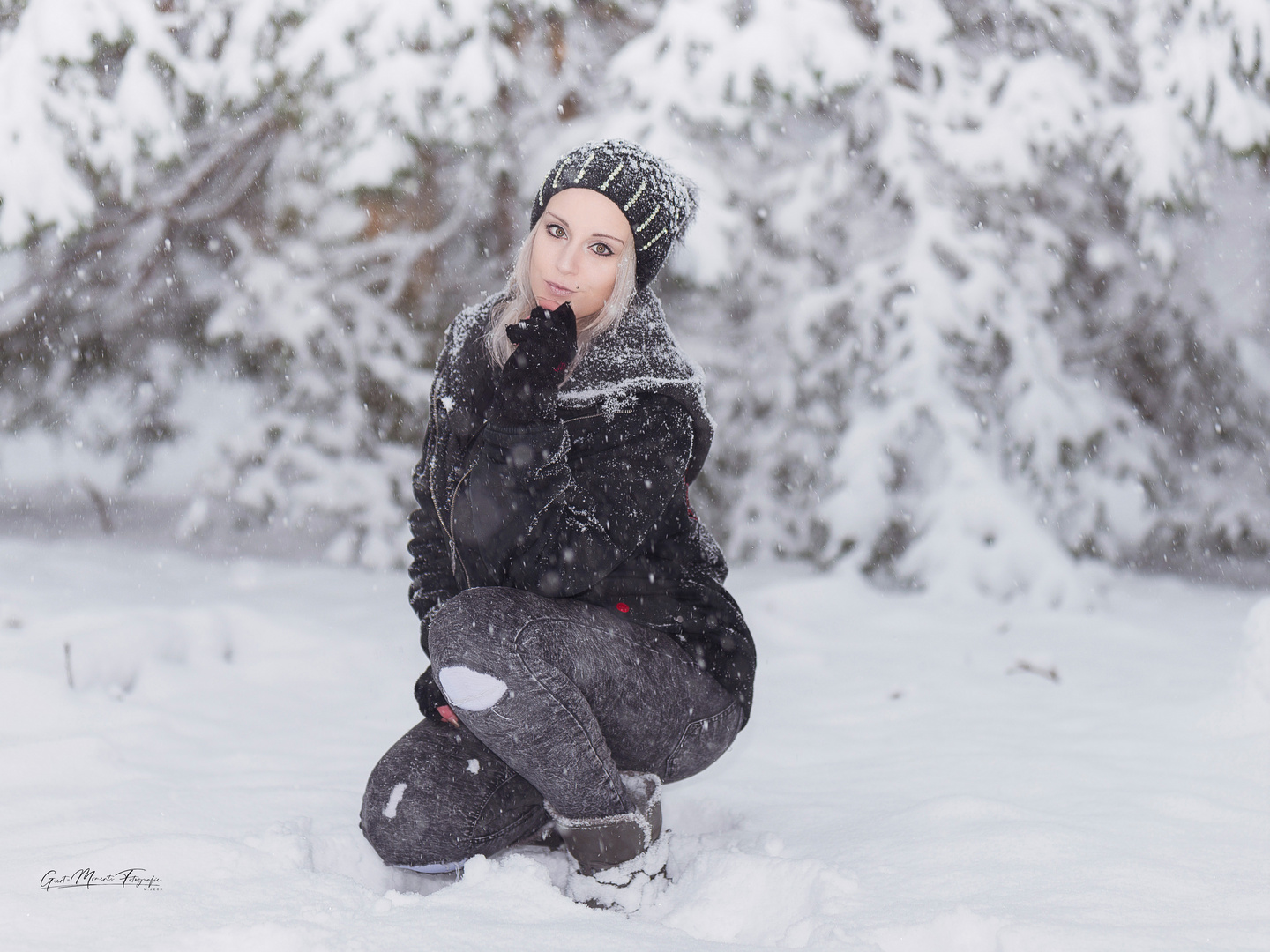 Im Schnee mit Jasmin. Höhenlagen Pfälzer Wald