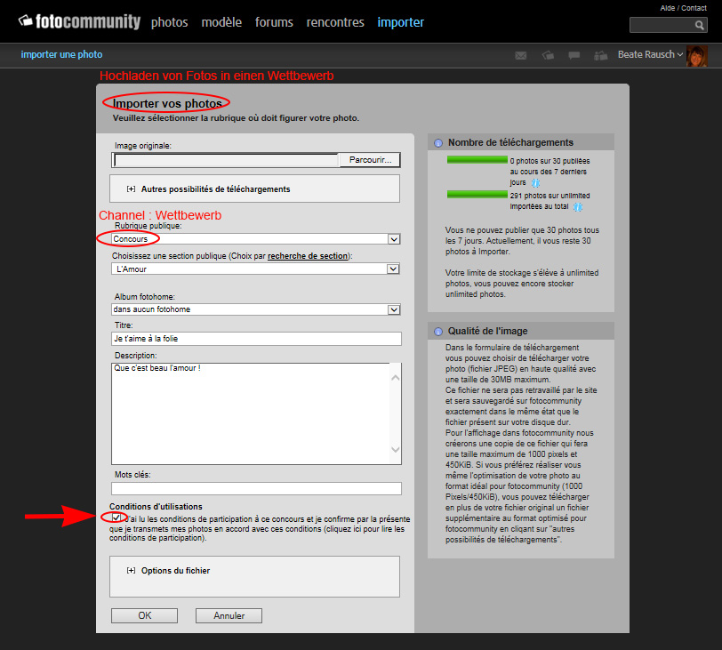 Importation de photos dans un concours