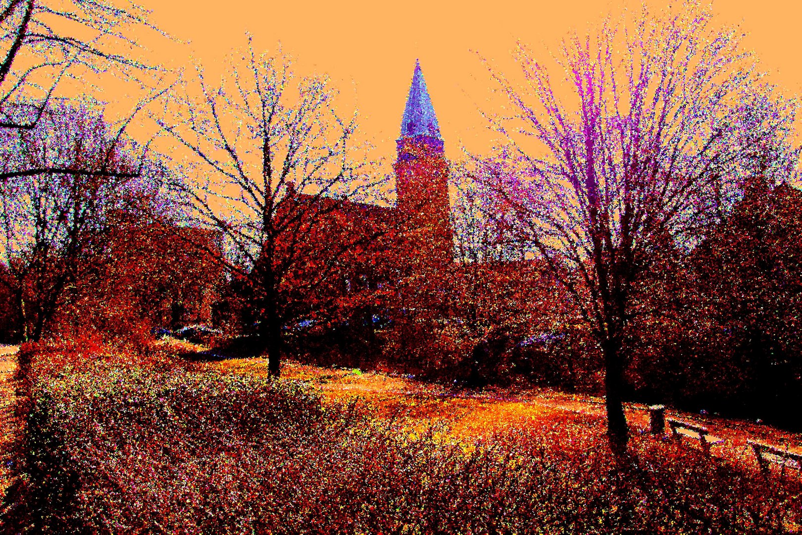 Impressionismus Kirche mit Abendsonne