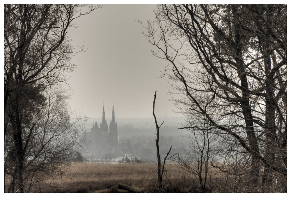 In der Ferne die Kirche von Cuijk bei Nimwegen