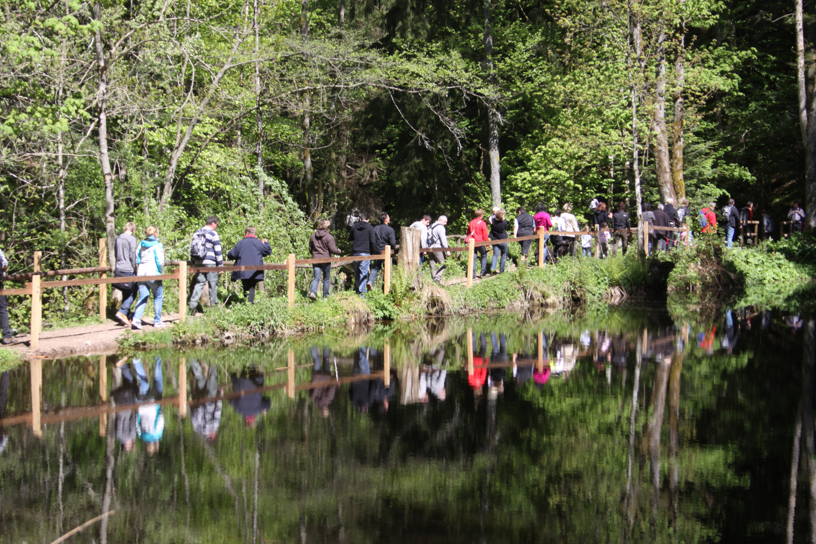 In der Ravennaschlucht, Spiegelung mit Wanderer am "Vatertag"