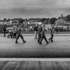 "...in focus..." after landing, on their way to the fans, the Patrouille Suisse Team