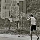 In front of the stadium ...Fair play...