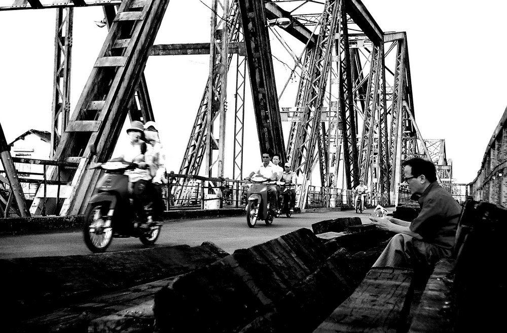 in the bridge built across a red river (hanoi-vietnam)