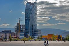 In the center of the city and the Blue Sky Tower landmark