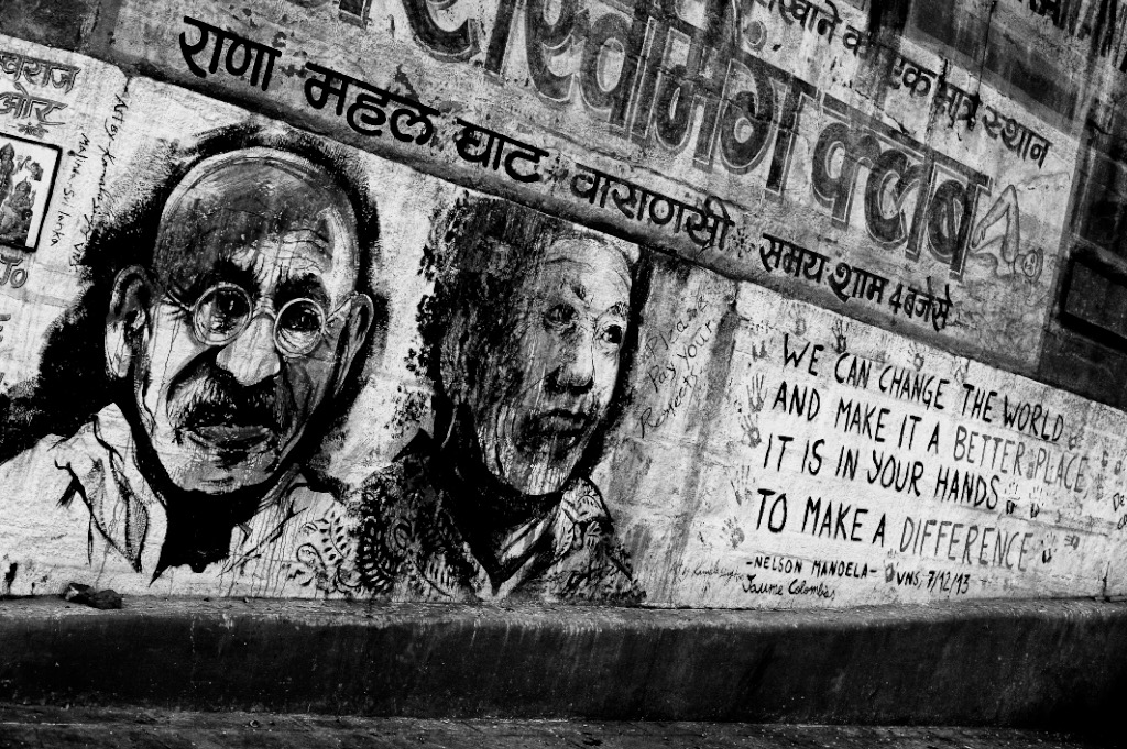 India Varanasi Gandhi Mandela graffiti on ghats