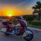 Indian motorcycle in the sunrise